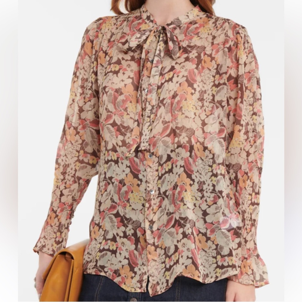 Polo by Ralph Lauren Pink and Orange Tie Front sheer Blouse NWT size 12